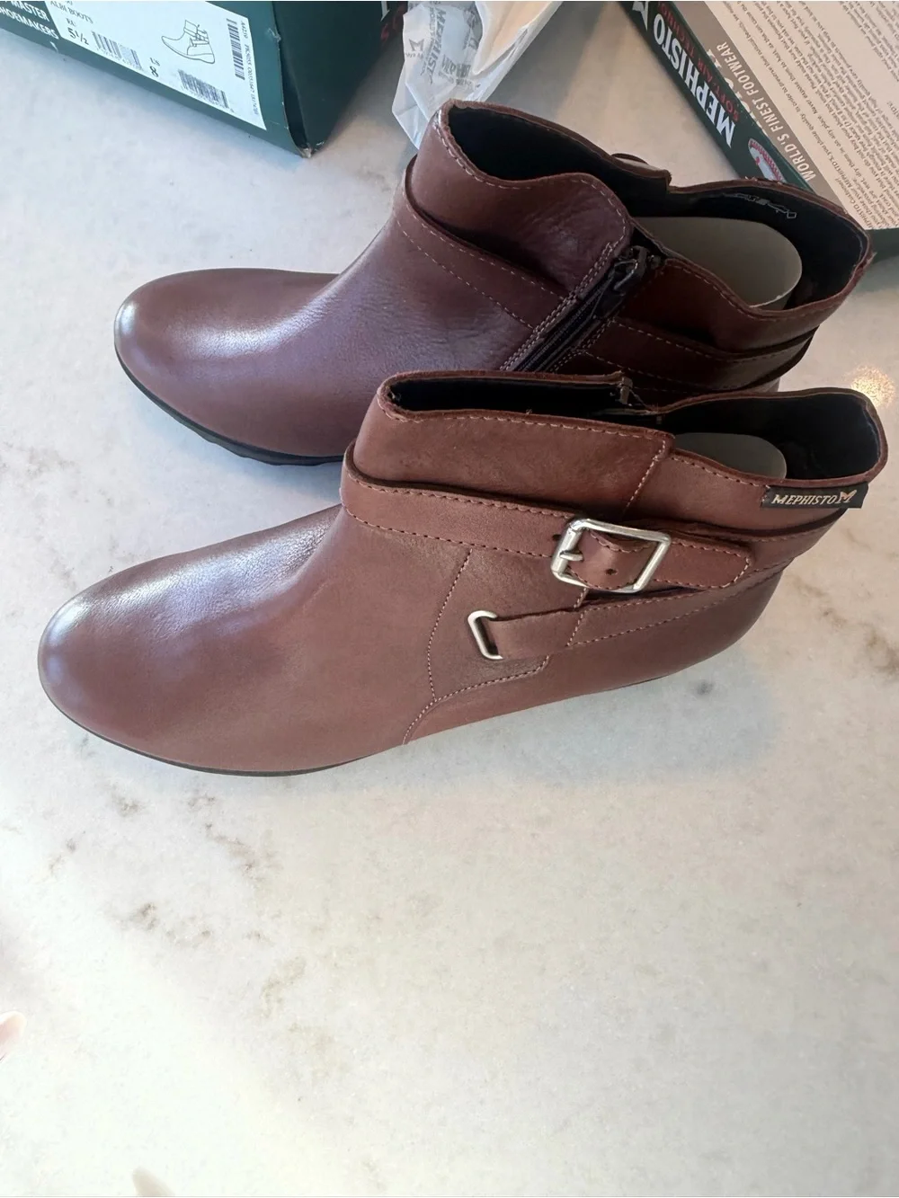 Mephisito Brown Leather Ankle Bootie with Buckle Strap! New in box! 8